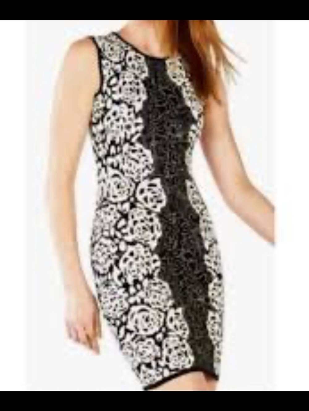 BCBGMaxAzria Black & White Floral-Panel Sheath Dress